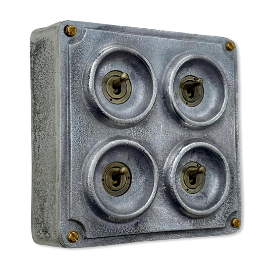 4 Gang 2 Way Solid Cast Metal Conduit Light Switch Industrial - BS EN Approved Vintage Crabtree 1950’s Style