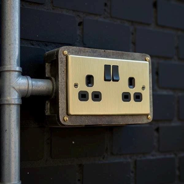 Antique Brass Double Switched Solid Cast Metal Conduit 2-Gang Socket + 2 Outlet Type A & C USB Charger