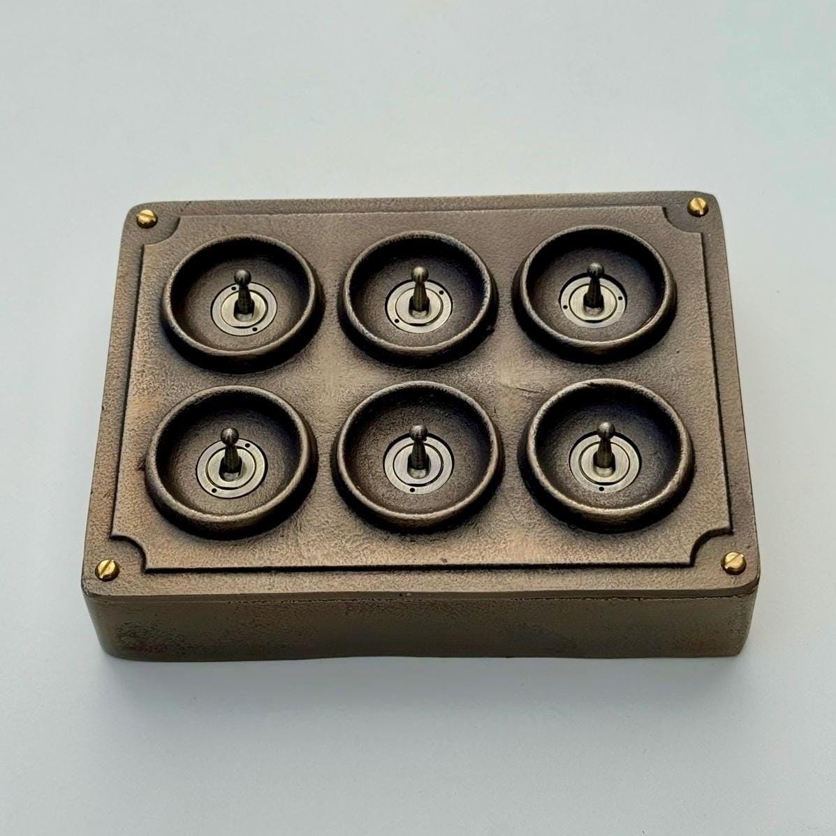 6 Gang 2 Way Antique Brass Solid Cast Metal Conduit Bronze Light Switch - Vintage Crabtree Style