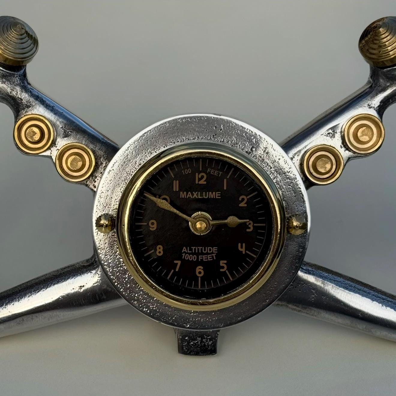 Cockpit Pilots Yoke Aviator Solid Brass Ships Clock Compass Nautical Vintage Industrial Pilot Decor