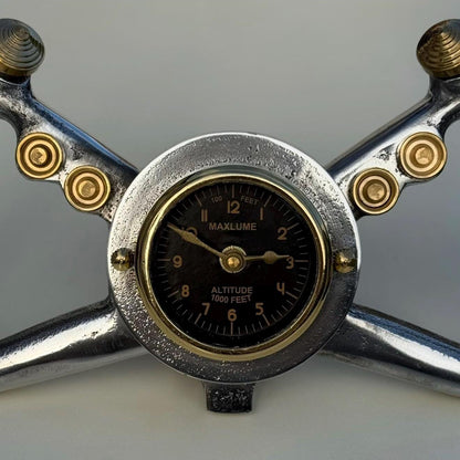 Cockpit Pilots Yoke Aviator Solid Brass Ships Clock Compass Nautical Vintage Industrial Pilot Decor
