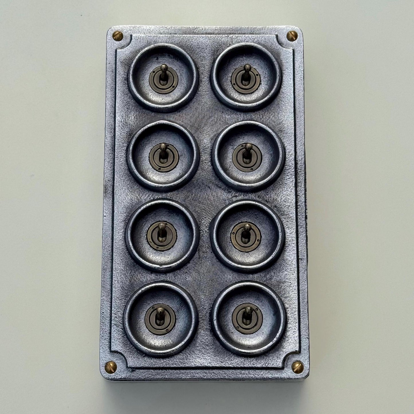 8 Gang 2 Way Solid Cast Metal Conduit Light Switch Industrial - BS EN Approved Vintage Crabtree 1950’s Style