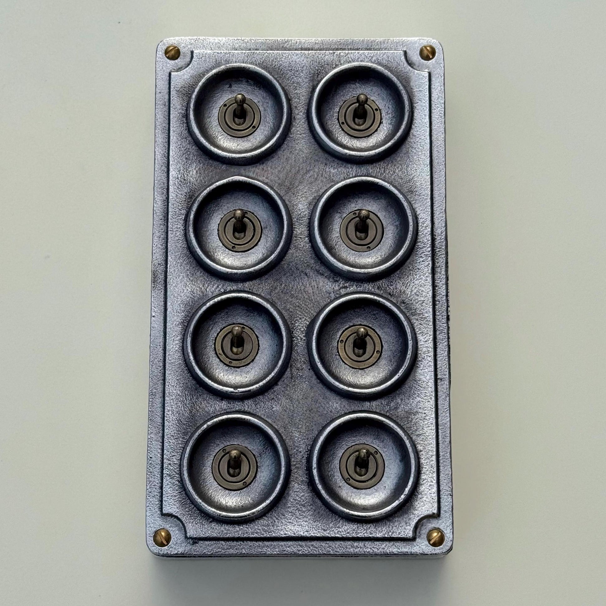 8 Gang 2 Way Solid Cast Metal Conduit Light Switch Industrial - BS EN Approved Vintage Crabtree 1950’s Style