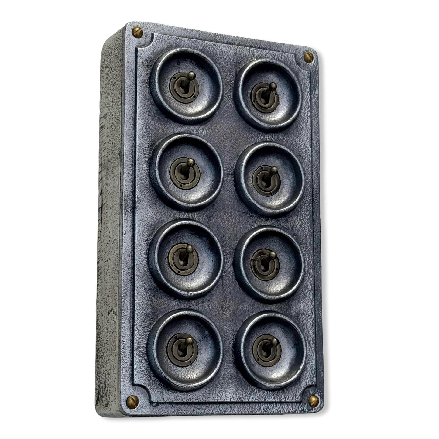 8 Gang 2 Way Solid Cast Metal Conduit Light Switch Industrial - BS EN Approved Vintage Crabtree 1950’s Style