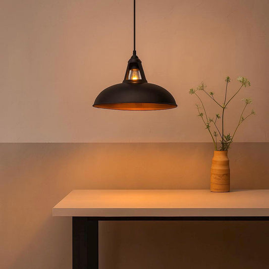 Cawston XL ~ Matt Black & Solid Copper Lampshade Slotted Design Pendant Ceiling Light ~ 11 Inch