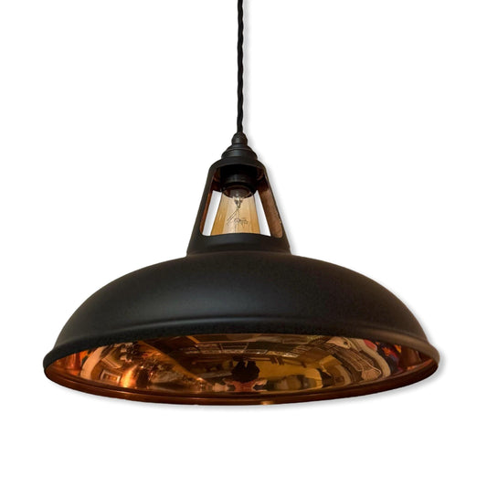 Cawston XL ~ Matt Black & Solid Copper Lampshade Slotted Design Pendant Ceiling Light ~ 11 Inch