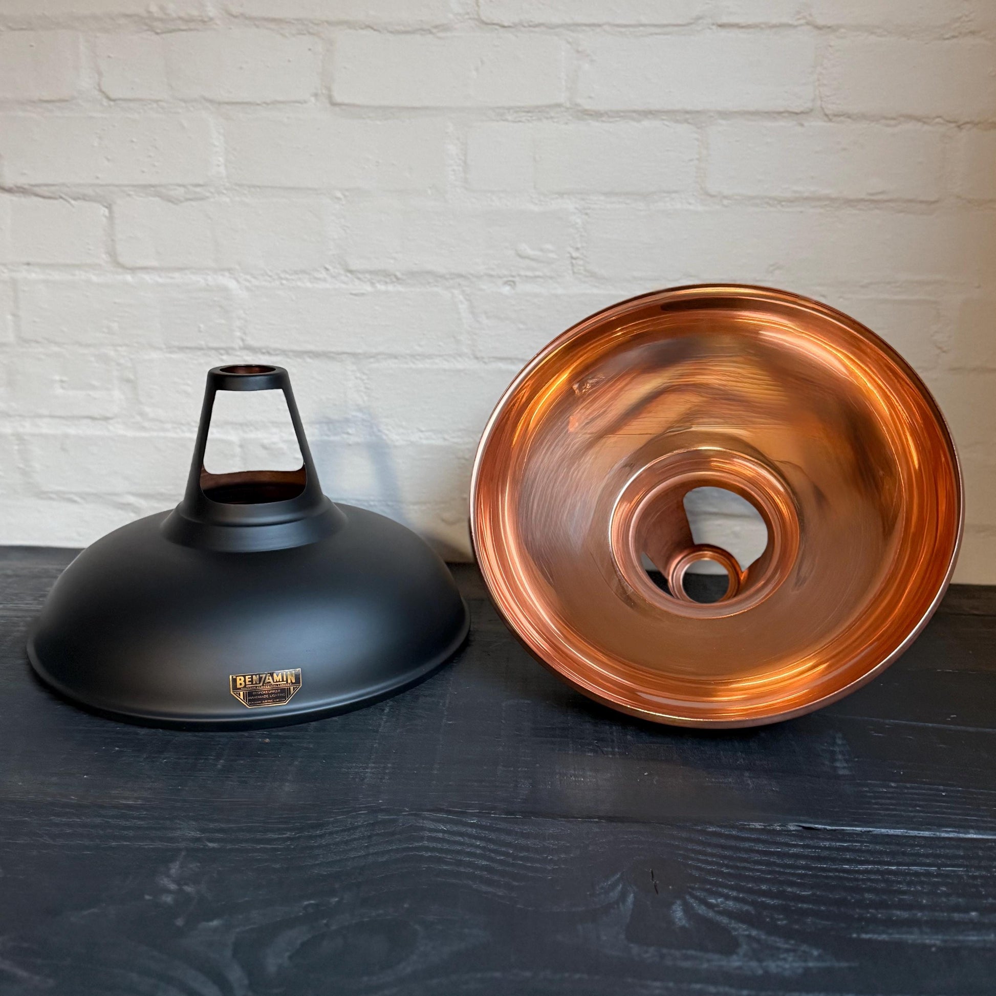 Cawston XL ~ Matt Black & Solid Copper Lampshade Slotted Design Pendant Ceiling Light ~ 11 Inch
