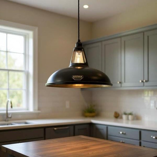 Cawston XL ~ Matt Black & Antique Brass Lampshade Slotted Design Pendant Ceiling Light ~ 11 Inch