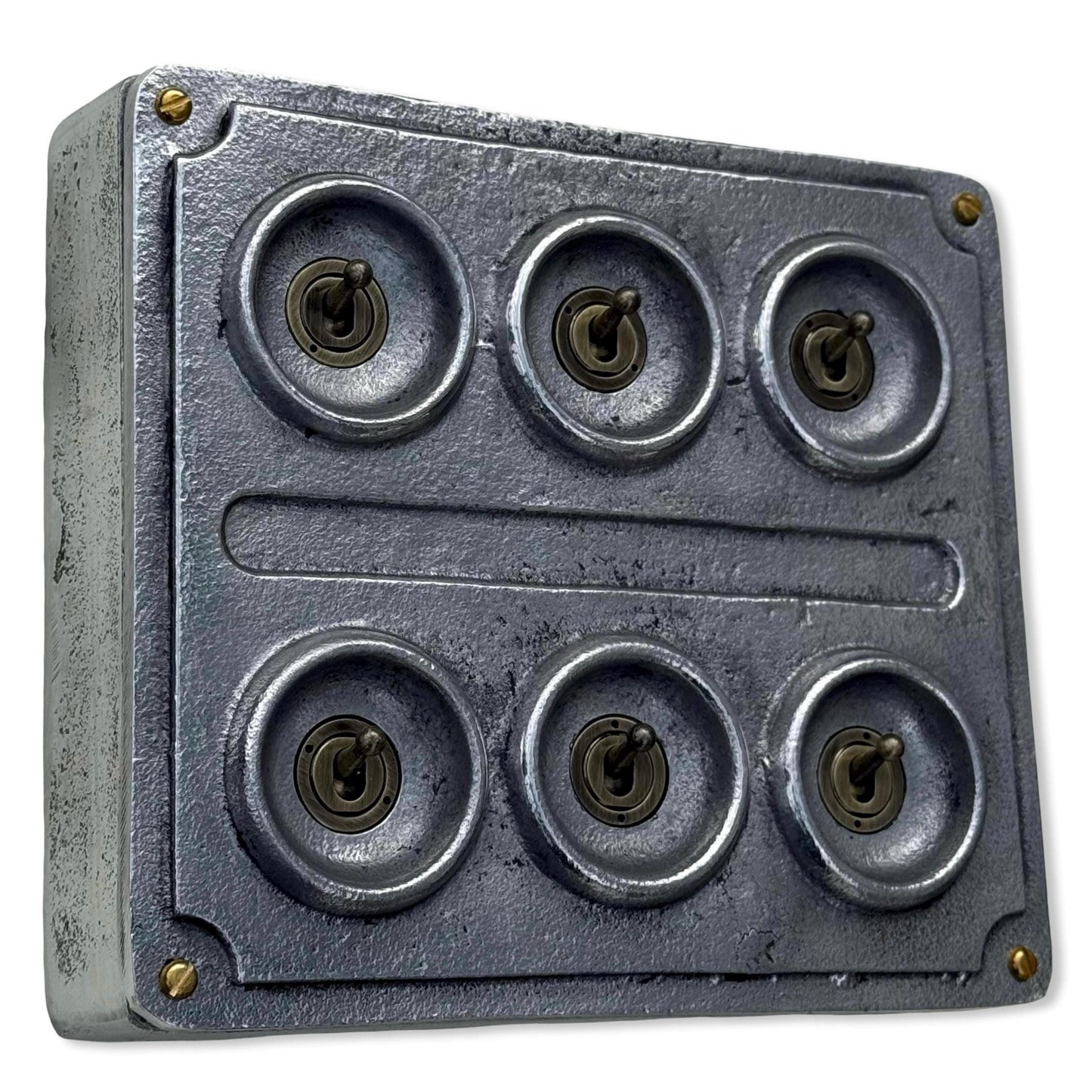 6 Gang 2 Way Solid Cast Metal Conduit Light Switch Industrial - Vintage Crabtree Style