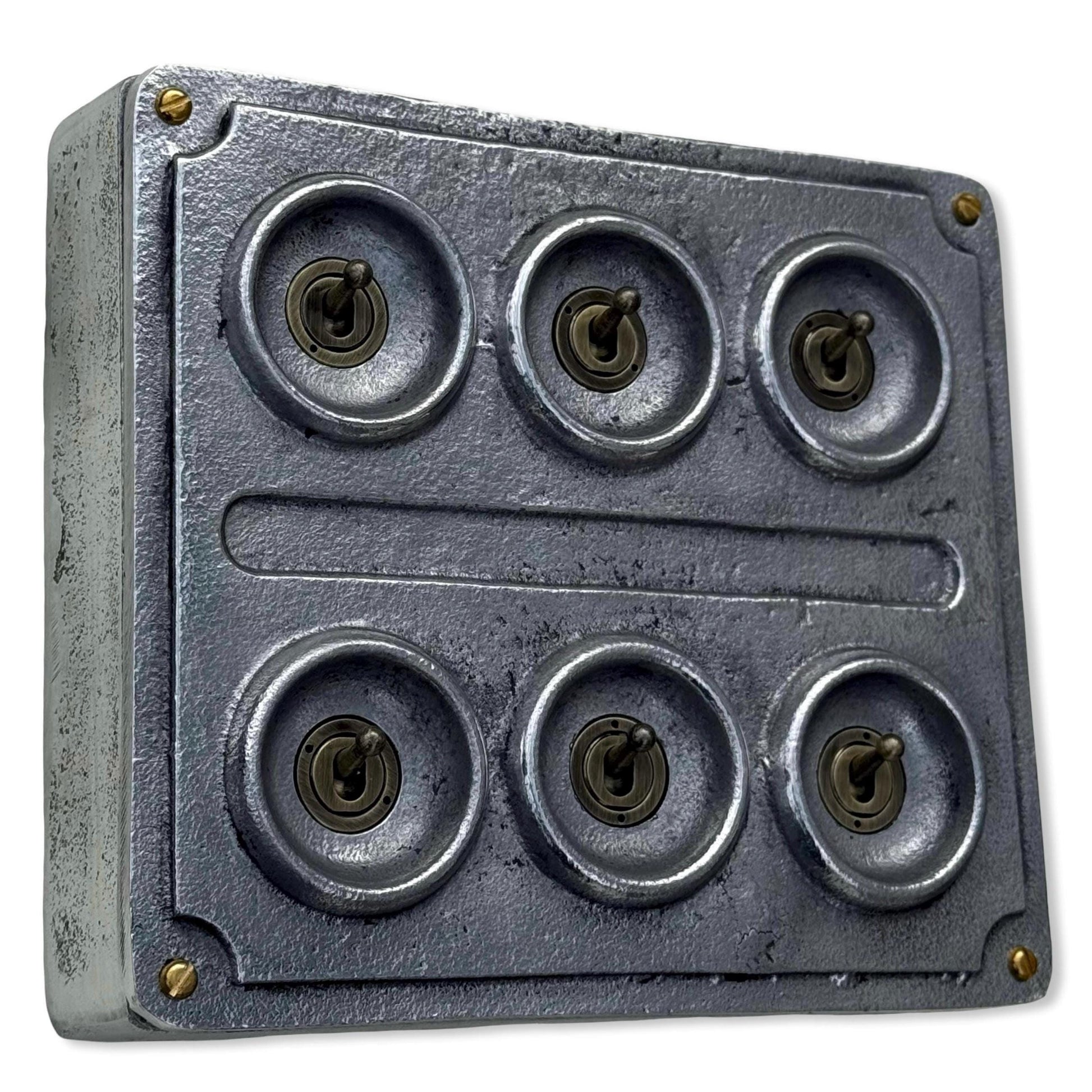 6 Gang 2 Way Solid Cast Metal Conduit Light Switch Industrial - Vintage Crabtree Style