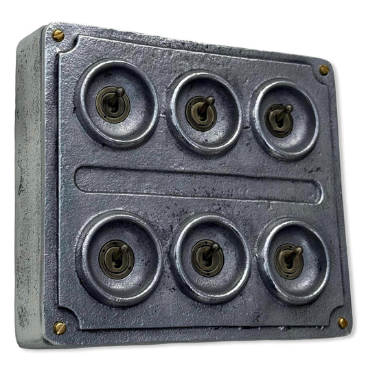 6 Gang 2 Way Solid Cast Metal Conduit Light Switch Industrial - Vintage Crabtree Style