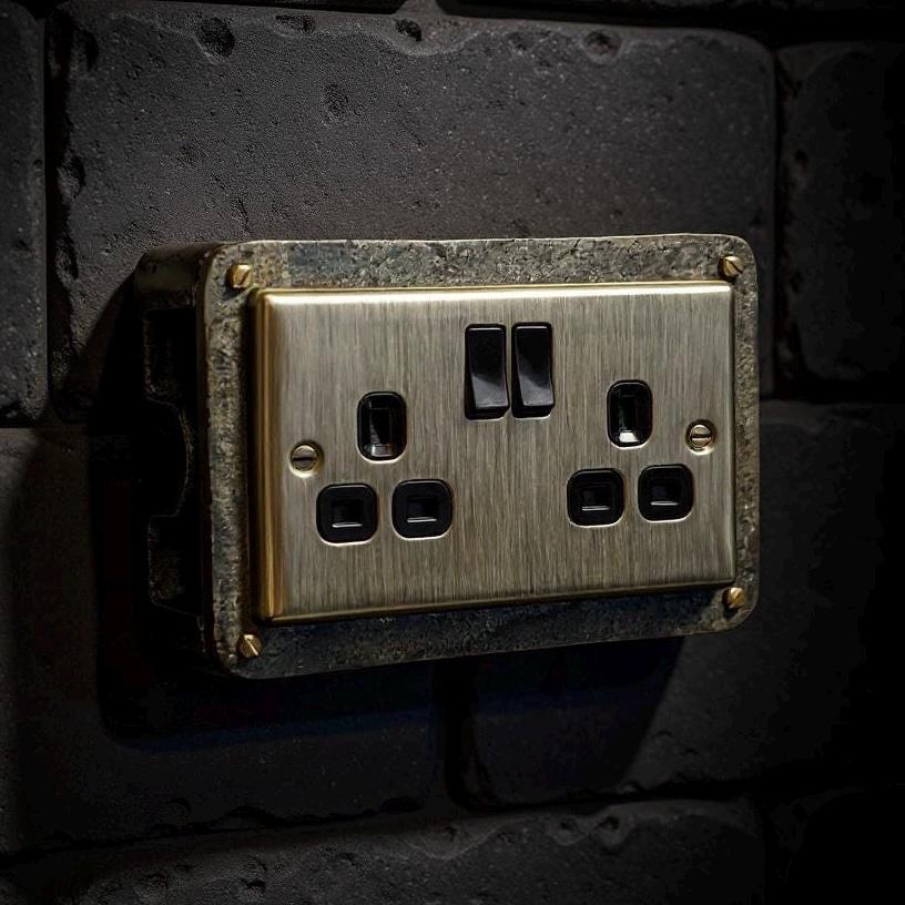 Antique Brass Double Switched 13A Power Socket 230V 13A 2 Gang 2G Solid Cast Metal Conduit Switch Industrial - BS EN Approved