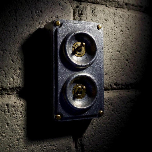 Double 2 Gang Solid Cast Metal Conduit Light Switch Industrial 2 Way - BS EN Vintage Crabtree 1950’s Style