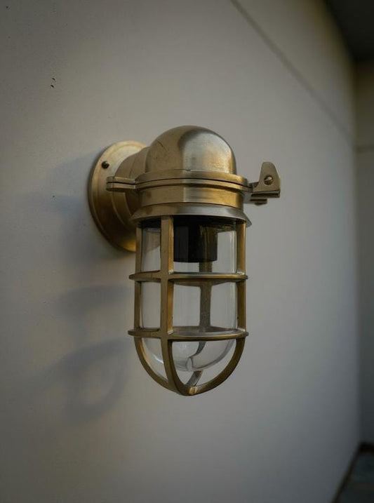 Happisburgh ~ Solid Brass Sconce Swan Neck Industrial Cargo Ship Marine Outdoor Bulkhead Hand Crafted Wall Light Nautical **Factory Second**