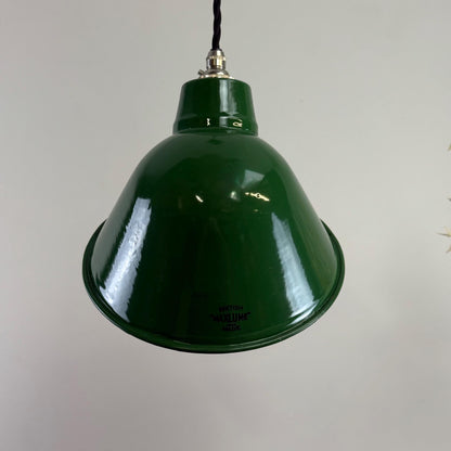 Maxlume 1920s Green Industrial Parabolic Angled Shade Pendant Set Light