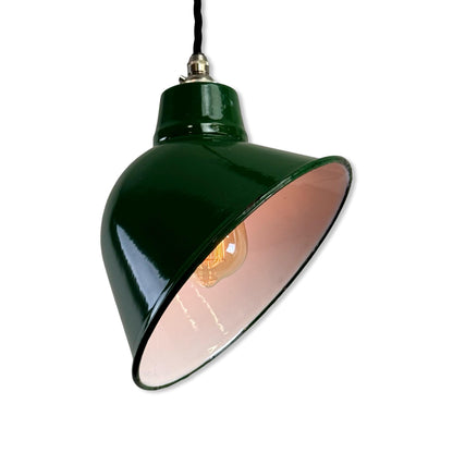 Maxlume 1920s Green Industrial Parabolic Angled Shade Pendant Set Light