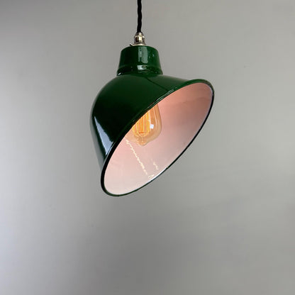 Maxlume 1920s Green Industrial Parabolic Angled Shade Pendant Set Light