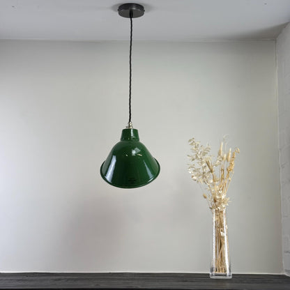 Maxlume 1920s Green Industrial Parabolic Angled Shade Pendant Set Light