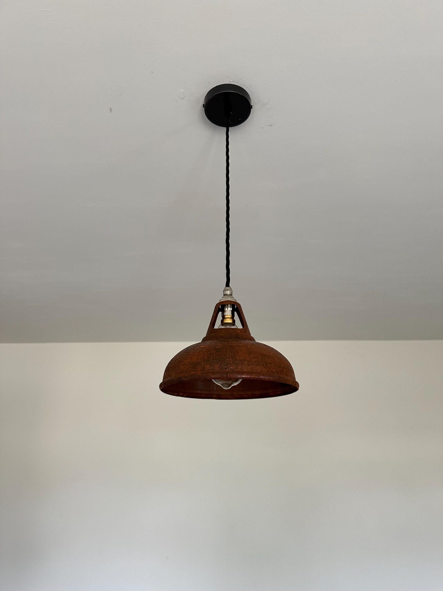 Cawston Small - Rusted Solid Steel Slotted Lampshade Pendant Set Light - 9 Inch