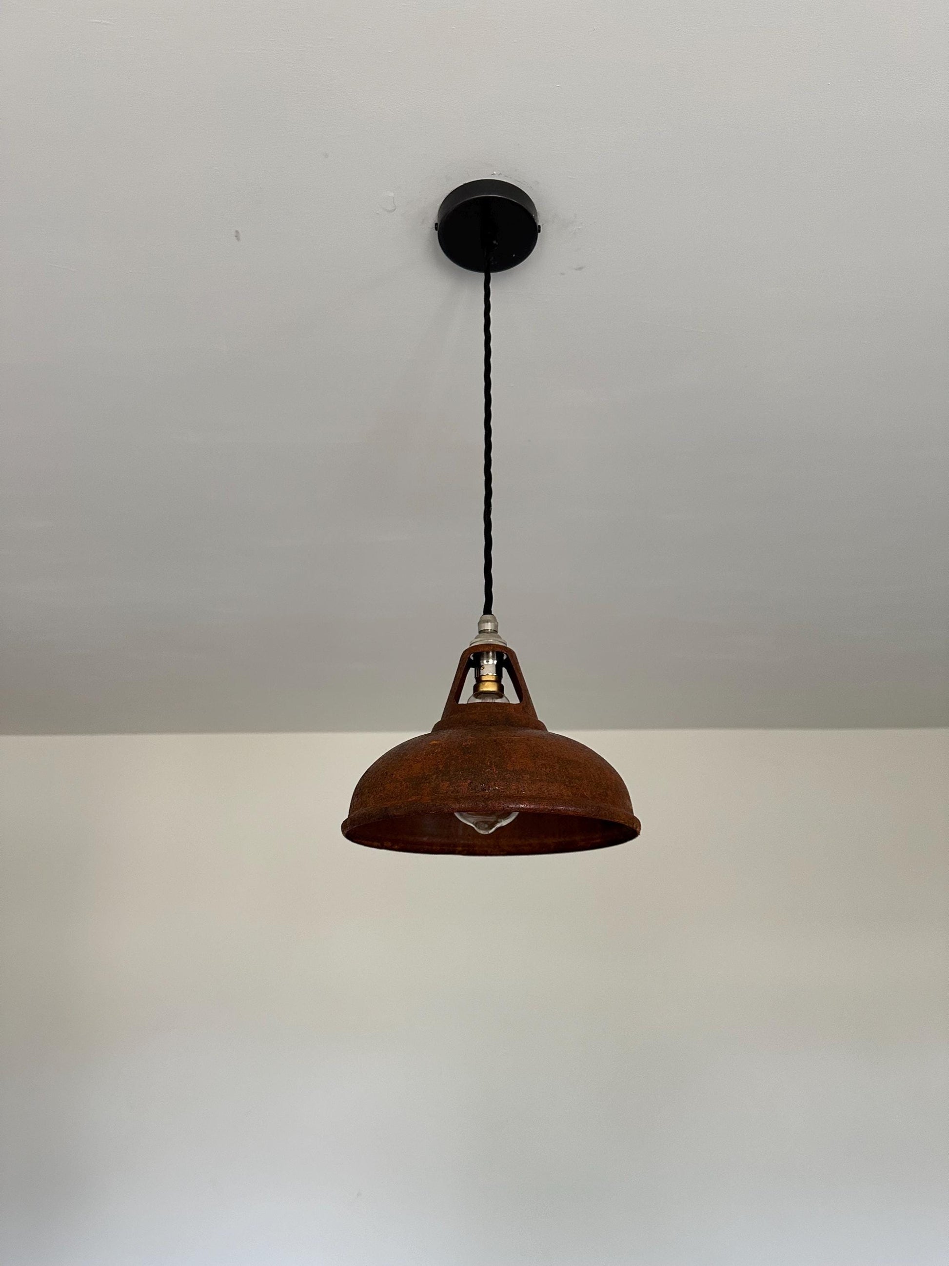 Cawston Small - Rusted Solid Steel Slotted Lampshade Pendant Set Light - 9 Inch