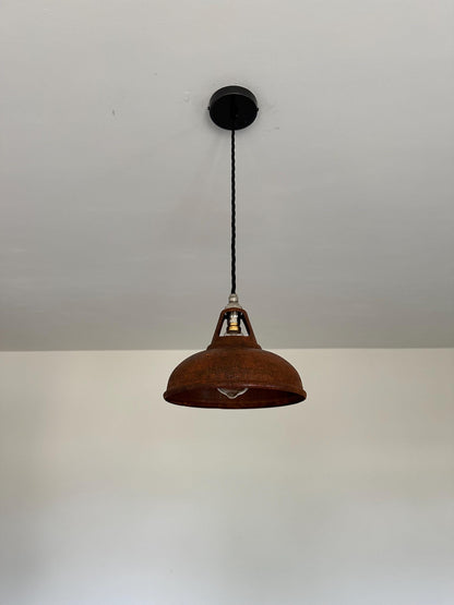Cawston Small - Rusted Solid Steel Slotted Lampshade Pendant Set Light - 9 Inch
