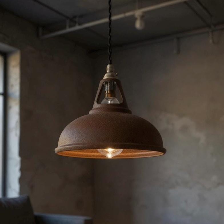 Cawston Small - Rusted Solid Steel Slotted Lampshade Pendant Set Light - 9 Inch