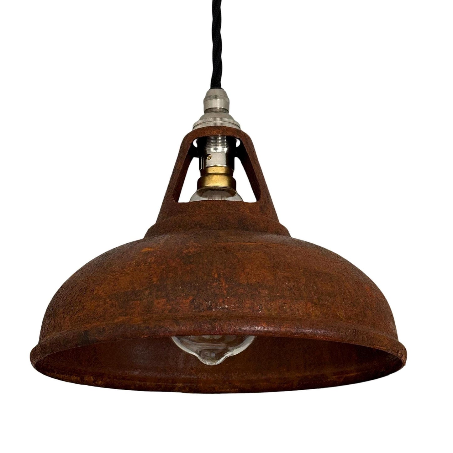 Cawston Small - Rusted Solid Steel Slotted Lampshade Pendant Set Light - 9 Inch