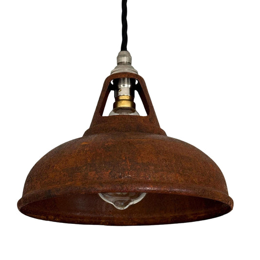 Cawston Small - Rusted Solid Steel Slotted Lampshade Pendant Set Light - 9 Inch