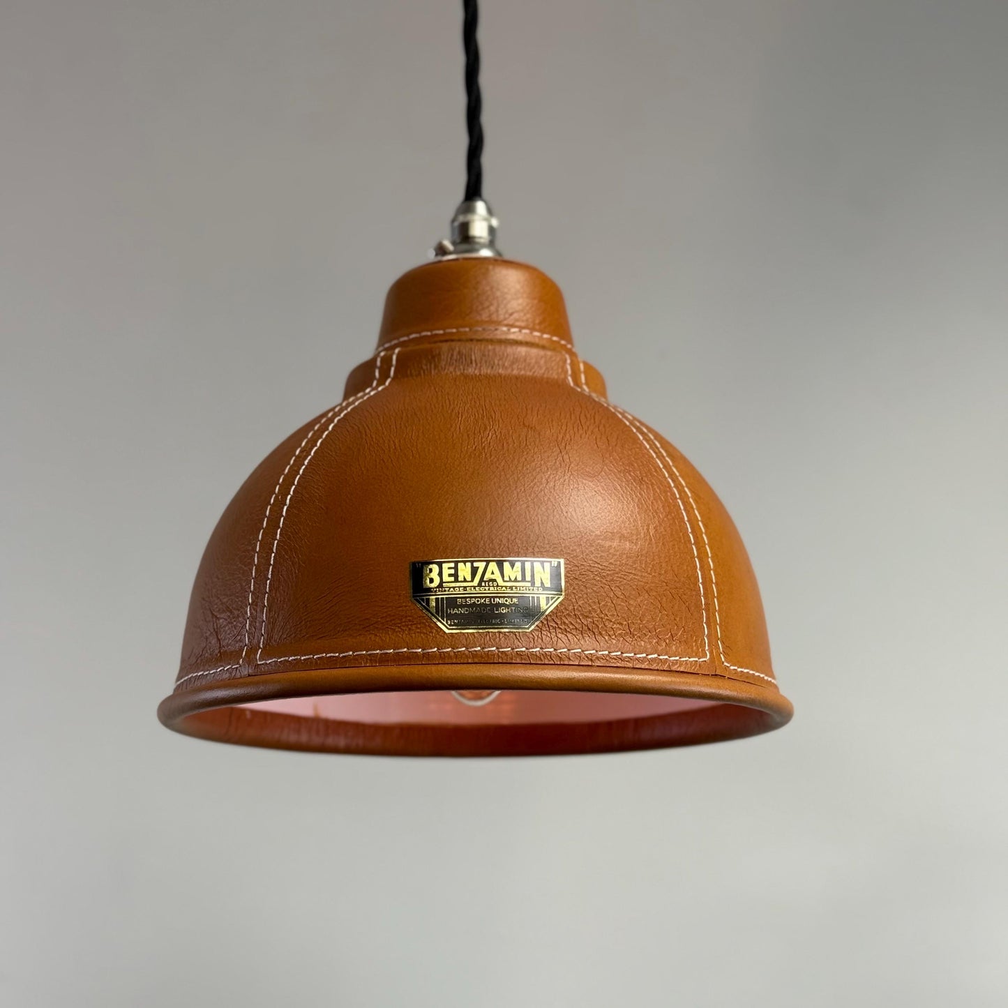 Trimingham ~ Real Genuine Leather Hand Stitched Solid Lampshade Pendant Set Light ~ 8.5 Inch