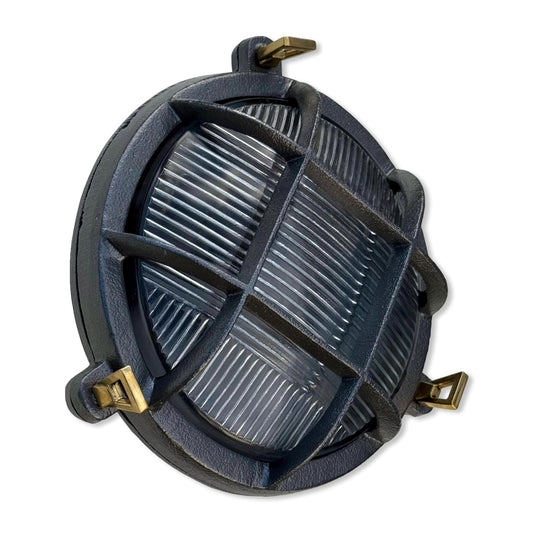 Wroxham ~ Bulkhead Light ~ Cast Pewter Caged Industrial Wall or Ceiling Fixture