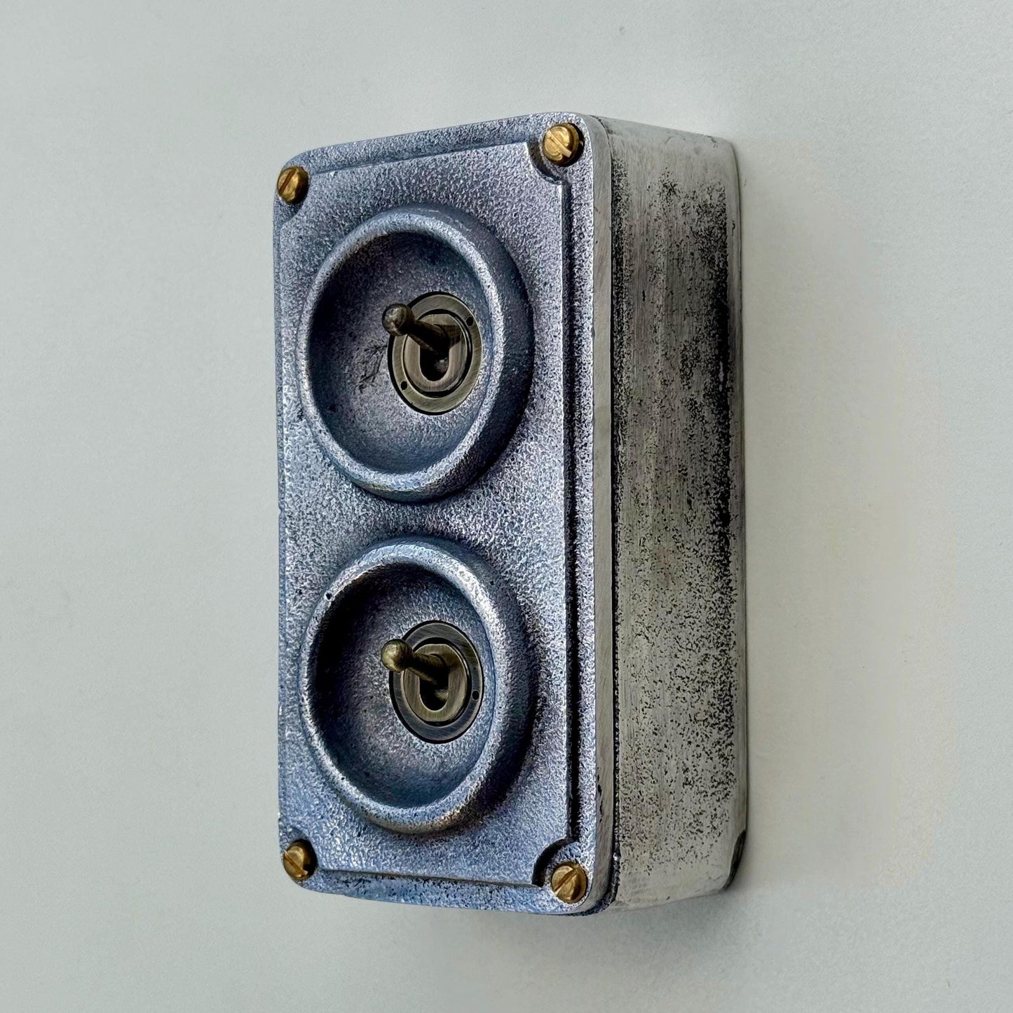 Double 2 Gang Solid Cast Metal Conduit Light Switch Industrial 2 Way - Vintage Crabtree Style