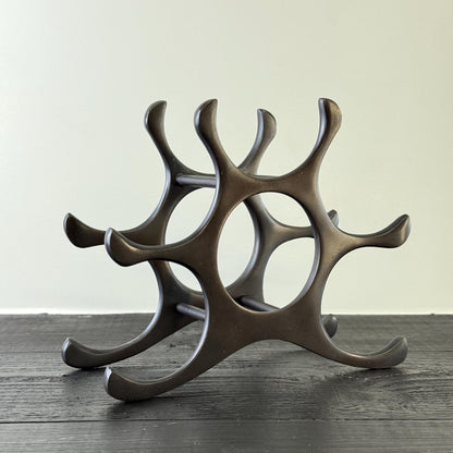 6 Bottle Wine Rack Holder Solid Cast | Wine | Champagne Storage Antique Brass | Polished Aluminium | Matt Black | Black Copper