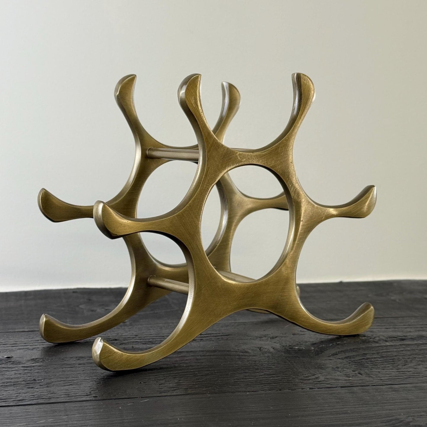 6 Bottle Wine Rack Holder Solid Cast | Wine | Champagne Storage Antique Brass | Polished Aluminium | Matt Black | Black Copper