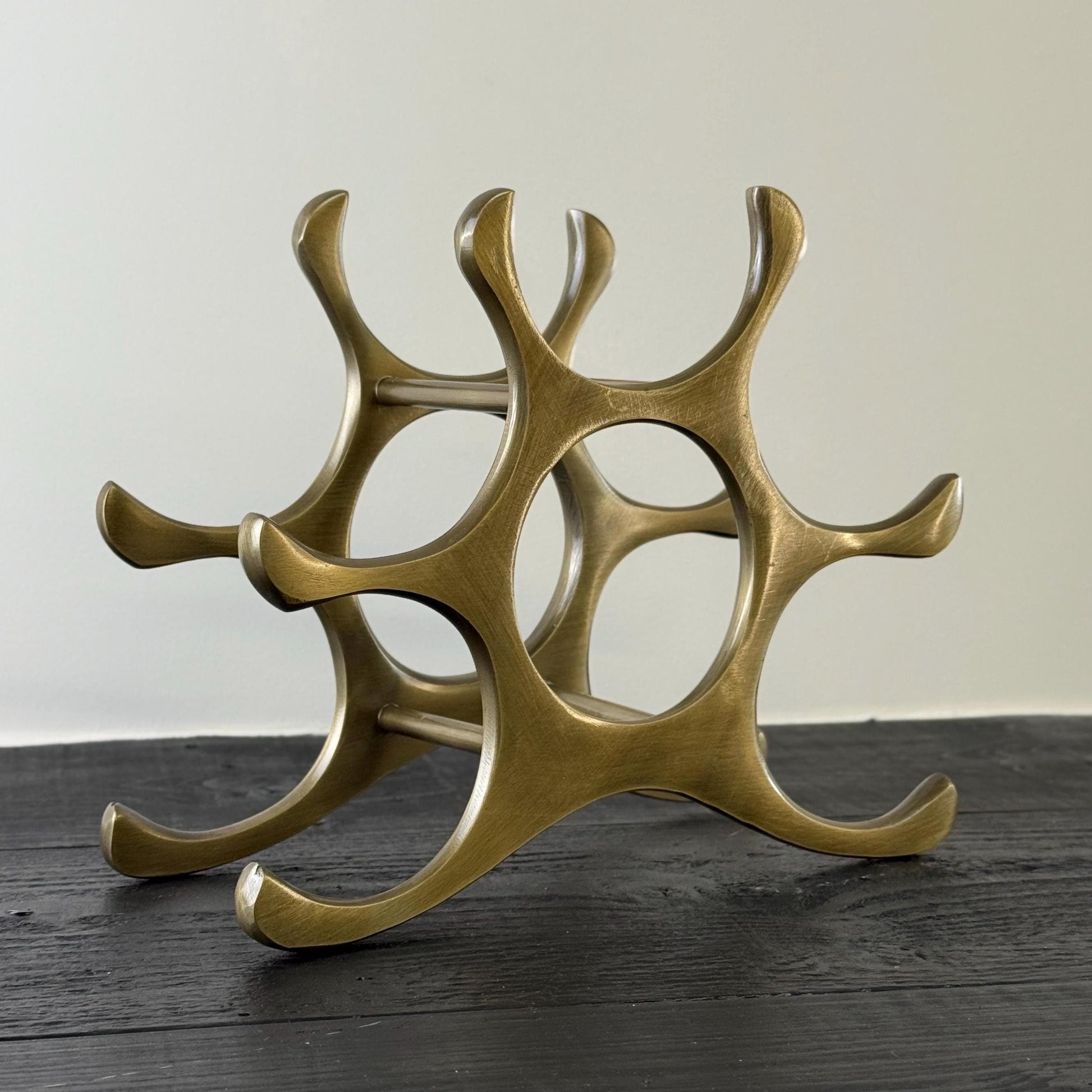 6 Bottle Wine Rack Holder Solid Cast | Wine | Champagne Storage Antique Brass | Polished Aluminium | Matt Black | Black Copper