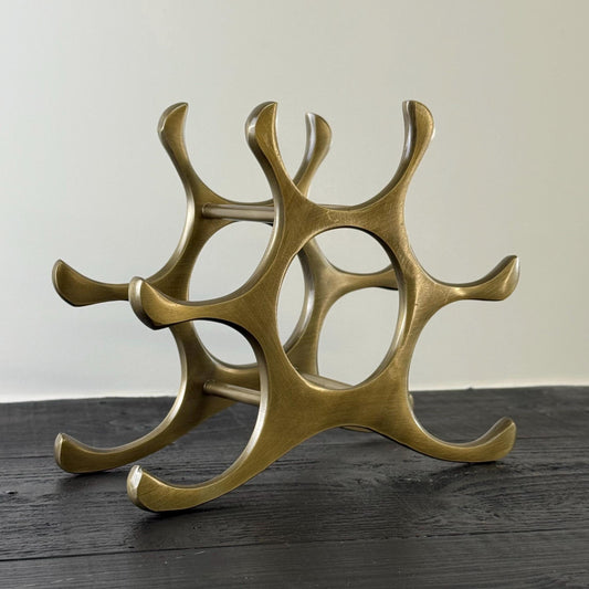 6 Bottle Wine Rack Holder Solid Cast | Wine | Champagne Storage Antique Brass | Polished Aluminium | Matt Black | Black Copper