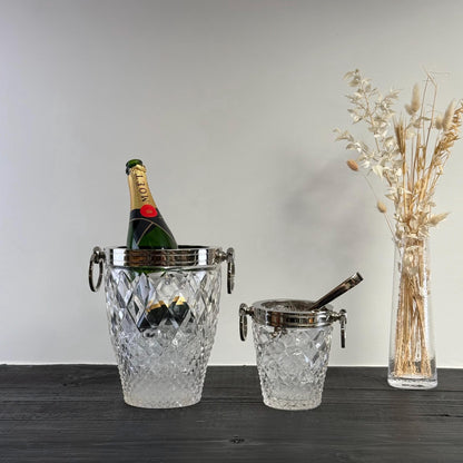 Luxury 3 Piece Solid Glass Hand Cut Engraved Wine & Champagne Ice Cooler