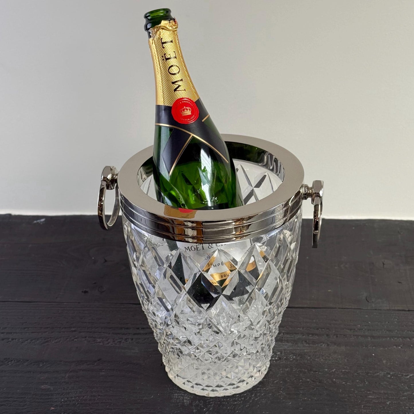 Luxury 3 Piece Solid Glass Hand Cut Engraved Wine & Champagne Ice Cooler