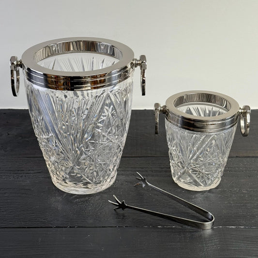 Luxury 3 Piece Solid Glass Hand Cut Engraved Wine & Ice Cooler Champagne French Bucket