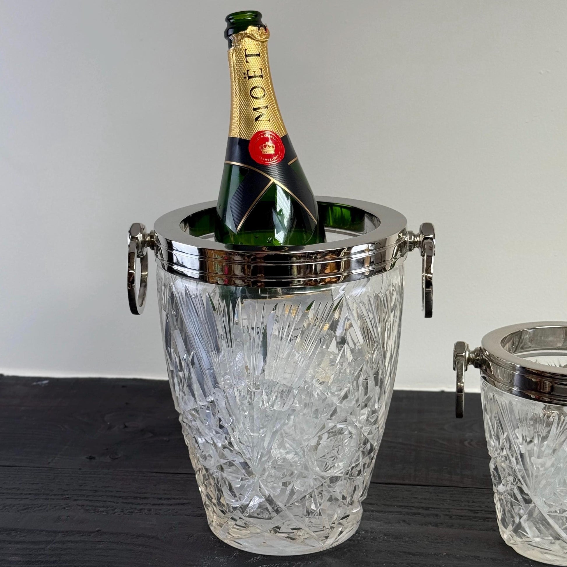 Luxury 3 Piece Solid Glass Hand Cut Engraved Wine & Ice Cooler Champagne French Bucket