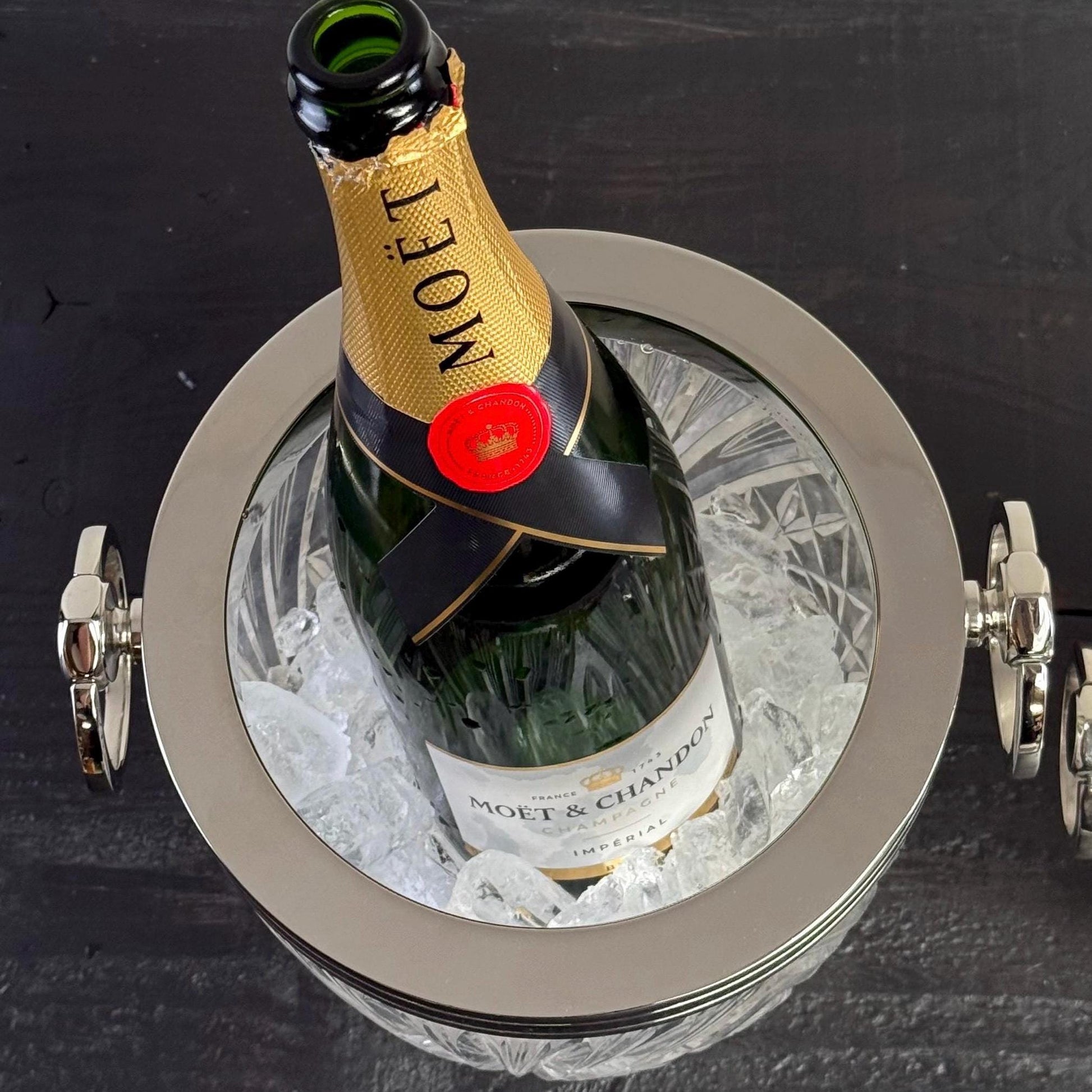 Luxury 3 Piece Solid Glass Hand Cut Engraved Wine & Ice Cooler Champagne French Bucket