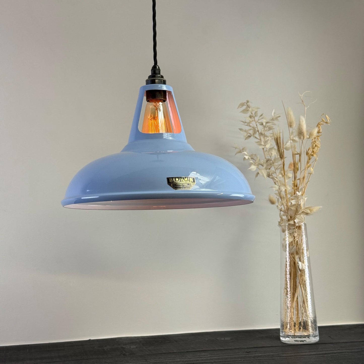 Cawston XL - Sky Blue Slotted Lampshade Pendant Set Light *Worn* - 14 Inch