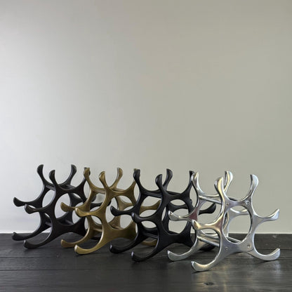6 Bottle Wine Rack Holder Solid Cast | Wine | Champagne Storage Antique Brass | Polished Aluminium | Matt Black | Black Copper