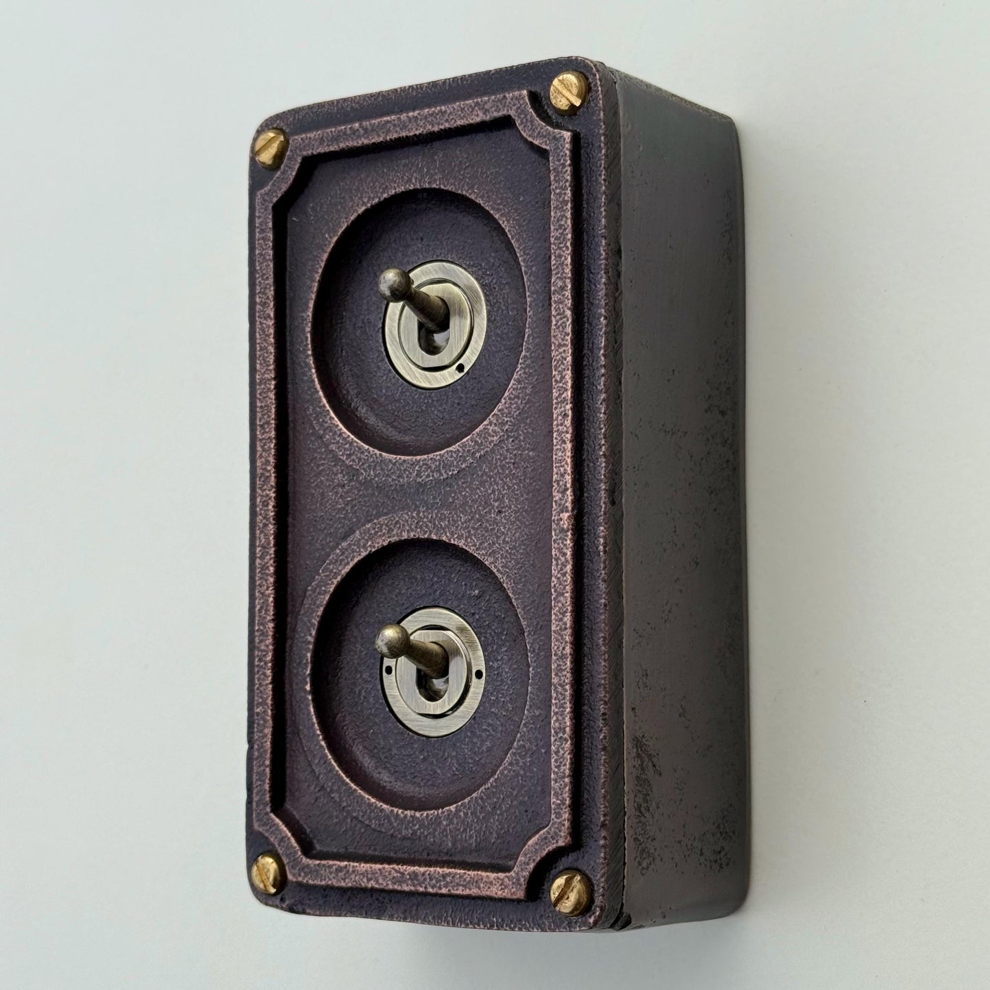 Double 2 Gang Antique Copper Metal Conduit Light Switch