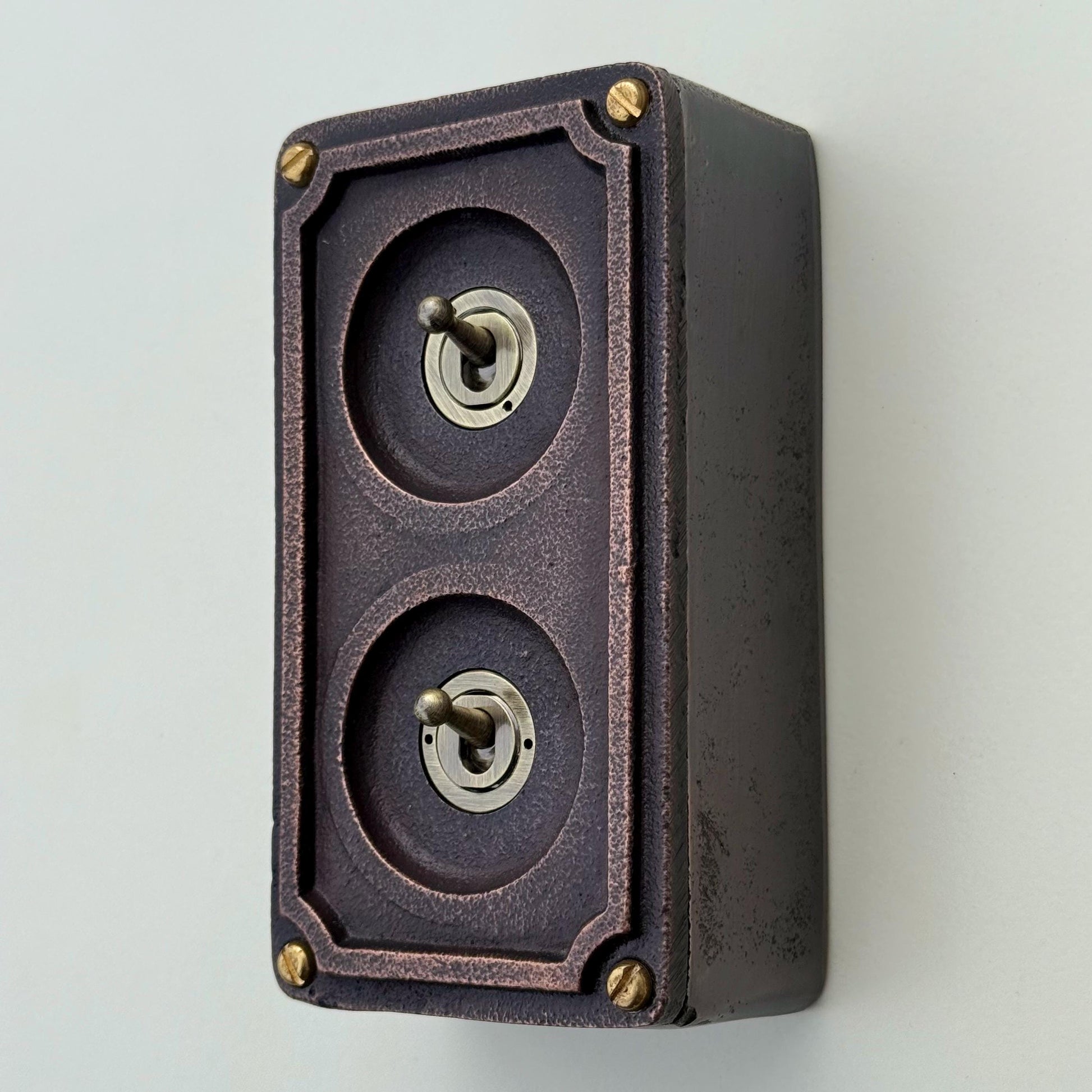Double 2 Gang Antique Copper Metal Conduit Light Switch