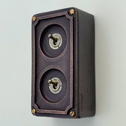 Double 2 Gang Antique Copper Metal Conduit Light Switch