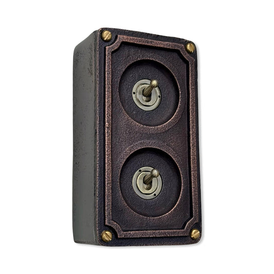 Double 2 Gang Antique Copper Metal Conduit Light Switch