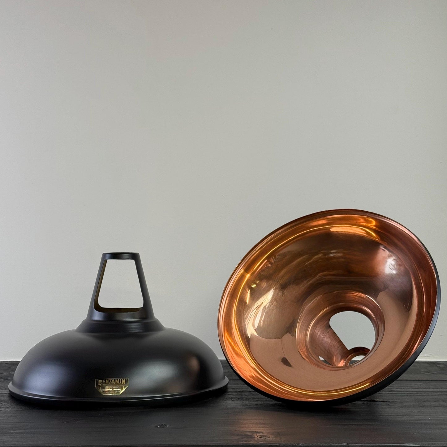 Cawston XL ~ Matt Black & Solid Copper Lampshade Slotted Design Pendant Ceiling Light ~ 14 Inch