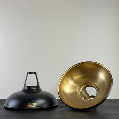 Cawston XL ~ Matt Black & Antique Brass Lampshade Slotted Design Pendant Ceiling Light ~ 14 Inch