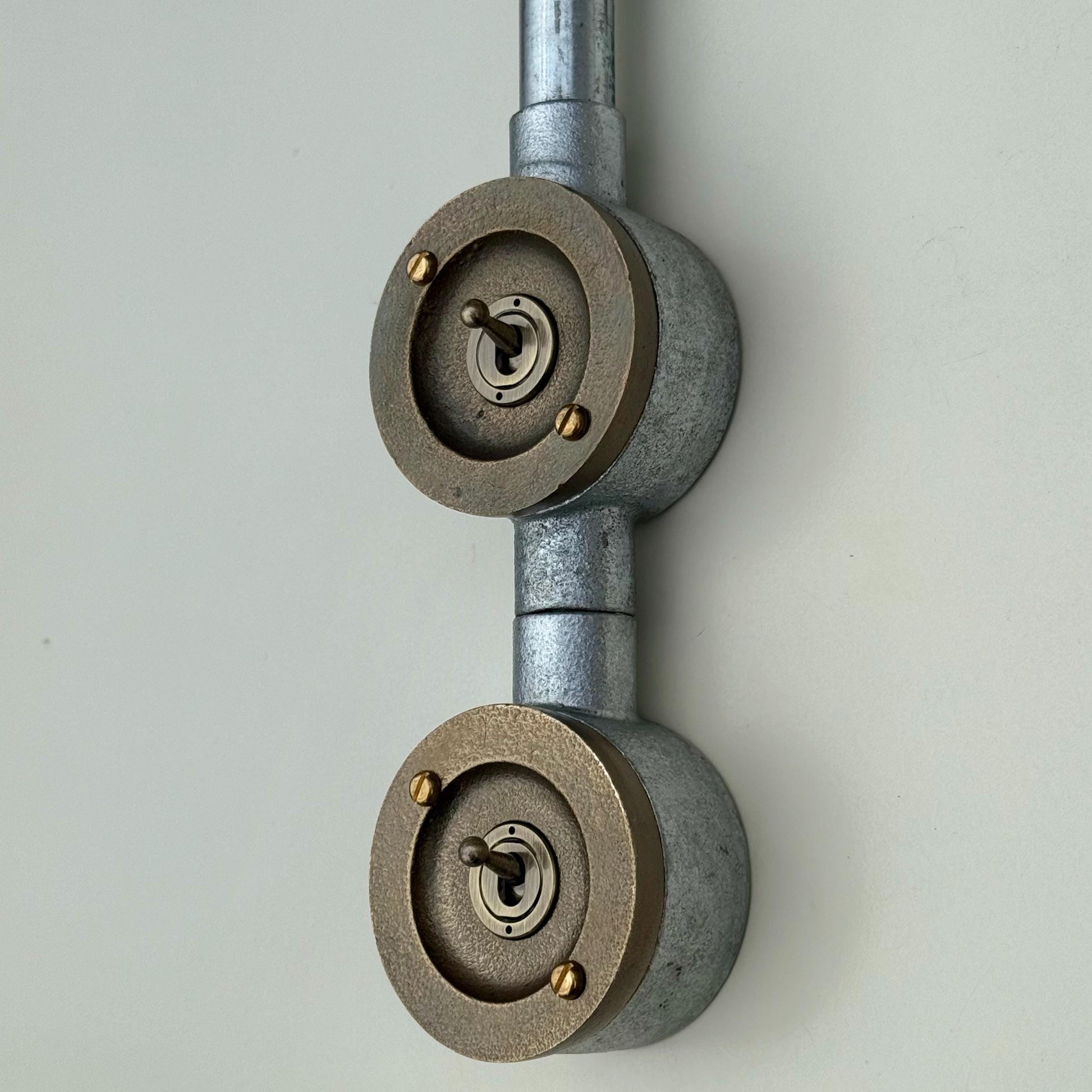 Double Gang Solid Cast Conduit Metal Light Switch Industrial 2 Way - Vintage Crabtree