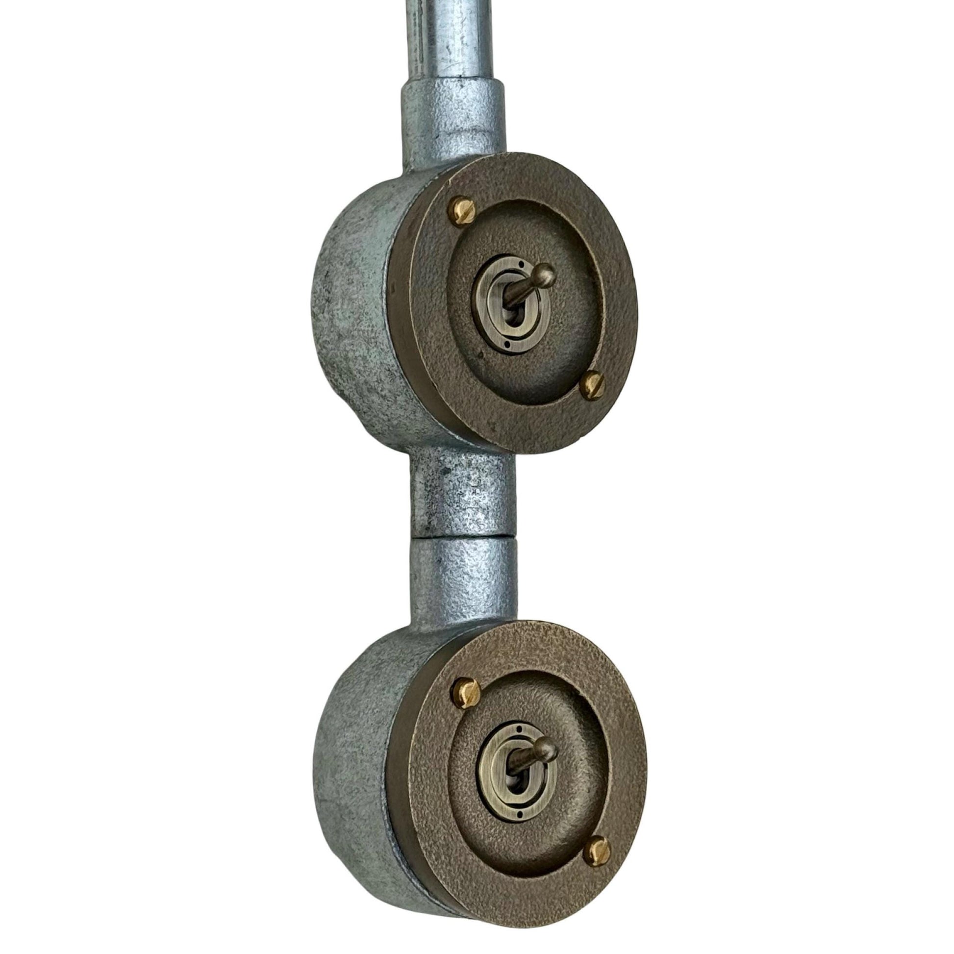 Double Gang Solid Cast Conduit Metal Light Switch Industrial 2 Way - Vintage Crabtree